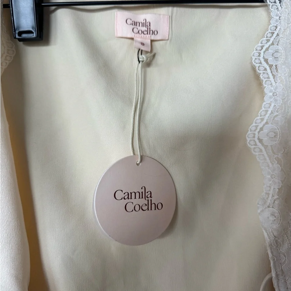 Camila Coelho Ivory Lace-Trim Tie-Front Camisole Top - Picture 3 of 4